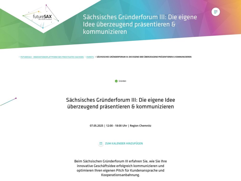 Sächsisches Gründerforum III: Die eigene Idee überzeugend präsentieren & kommunizieren - Event screenshot