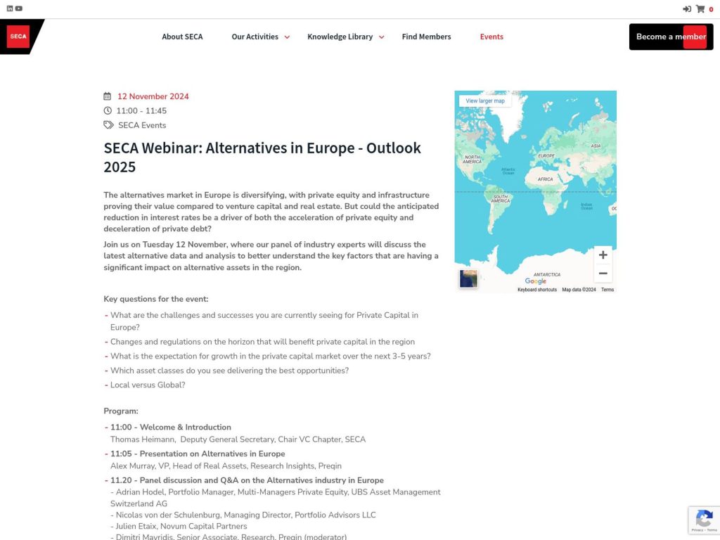 SECA Webinar: Alternatives in Europe - Outlook 2025 - Event screenshot