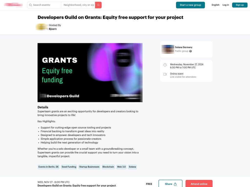 Solana Developers Guild on Grants: Equity free support for your project - Event screenshot