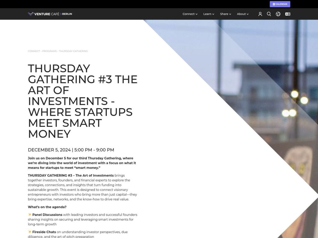 Thursday Gathering #3: The Art of Investments - Where Startups Meet Smart Money Sessions image