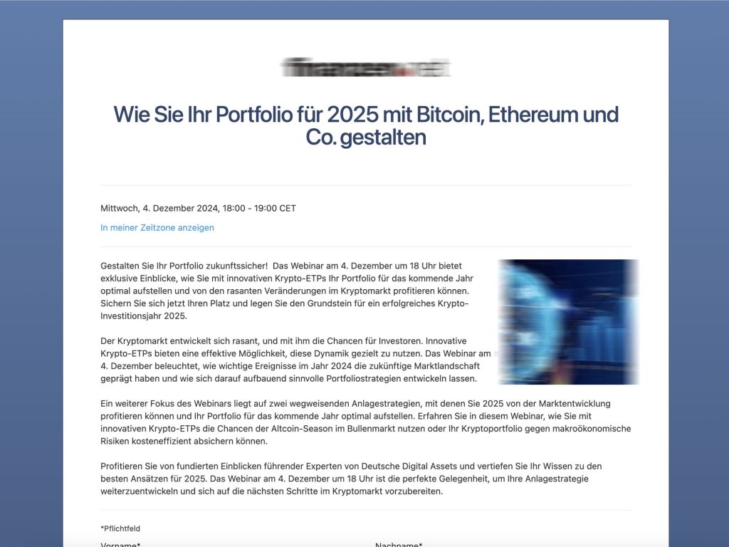 Wie Sie Ihr Portfolio für 2025 mit Bitcoin, Ethereum und Co. gestalten - Event screenshot