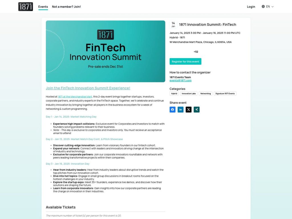 1871 FinTech Innovation Summit - Event screenshot