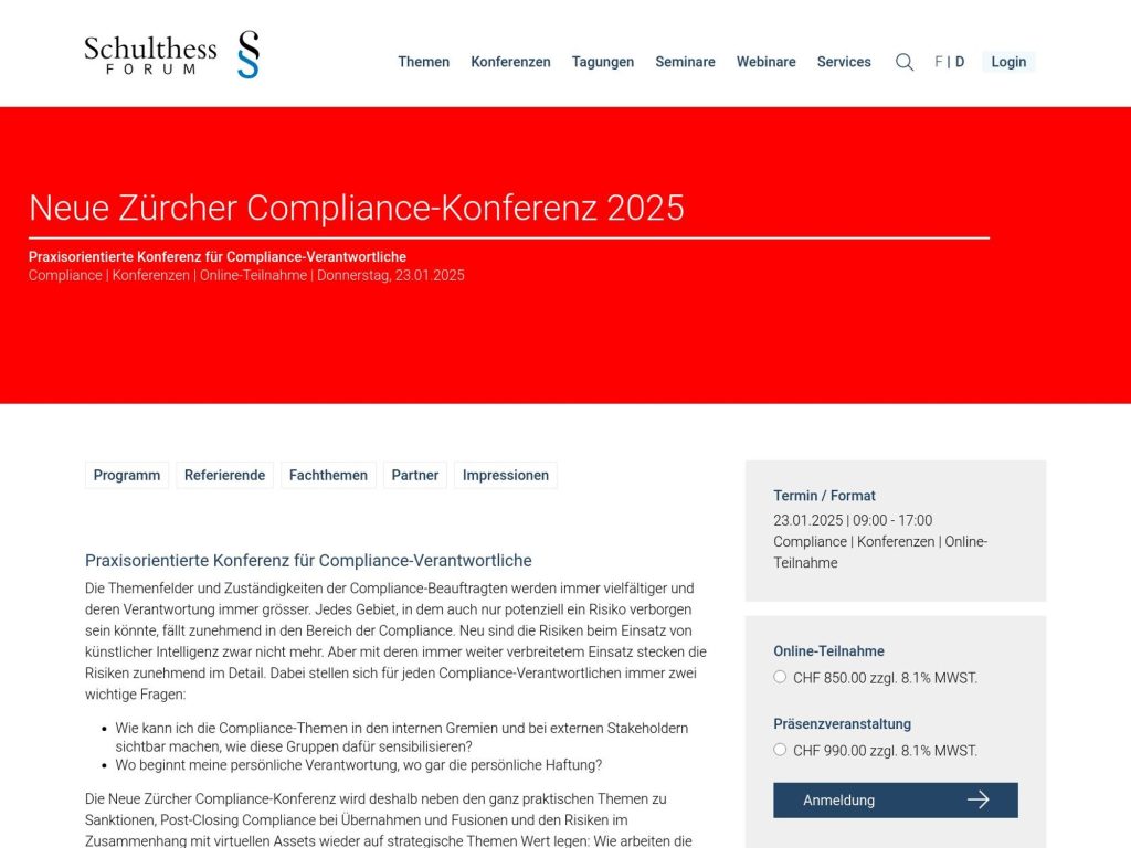 Neue Zürcher Compliance-Konferenz 2025 - Event screenshot