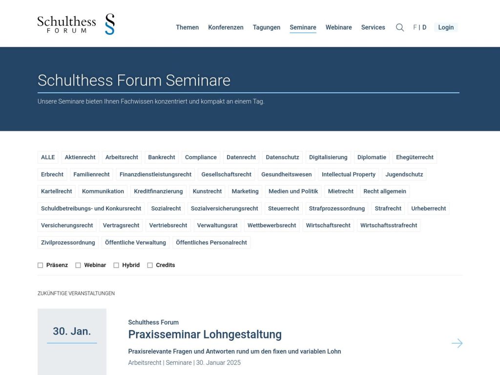 Schulthess Forum Praxisseminar Lohngestaltung - Event screenshot