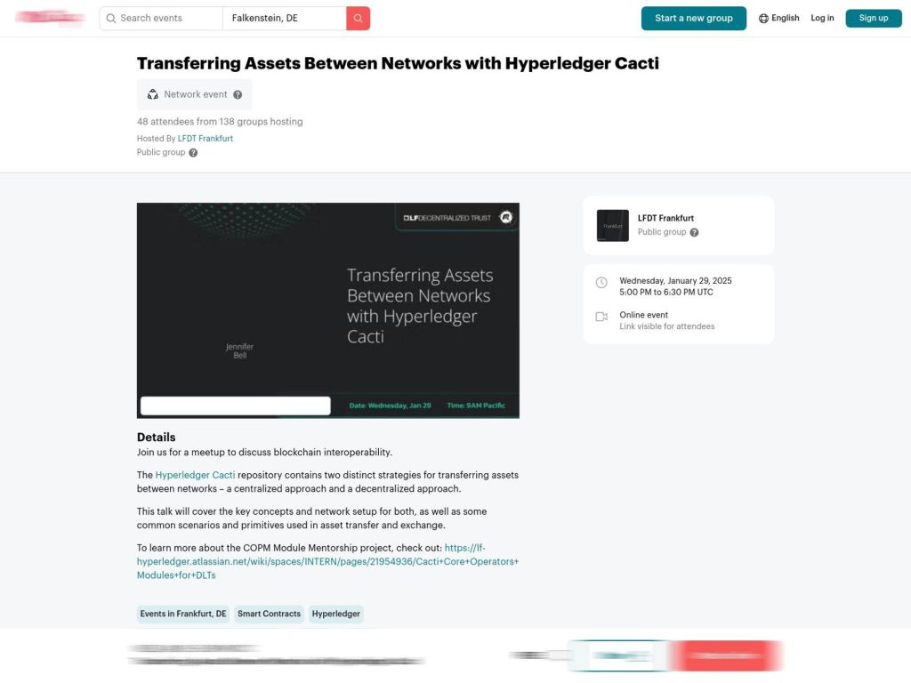Transferring Assets Between Networks with Hyperledger Cacti - Event screenshot