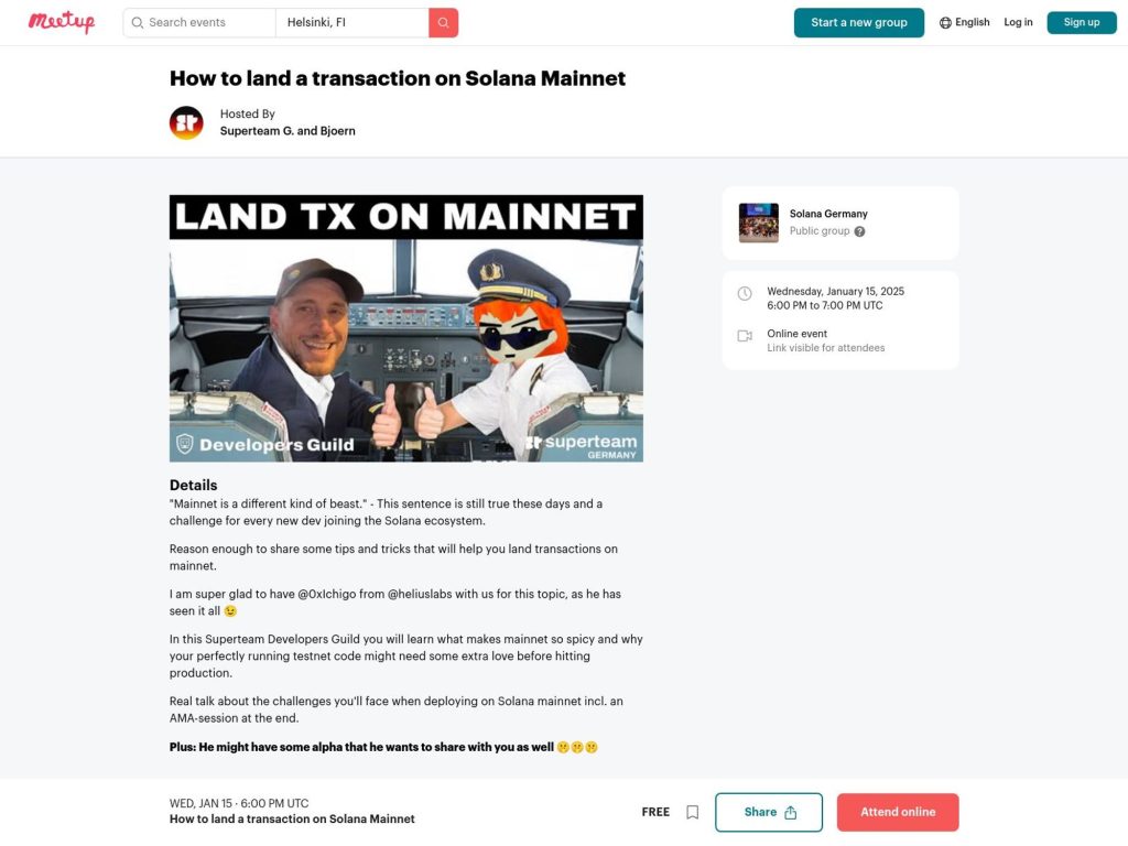 How to land a transaction on Solana Mainnet - Event screenshot