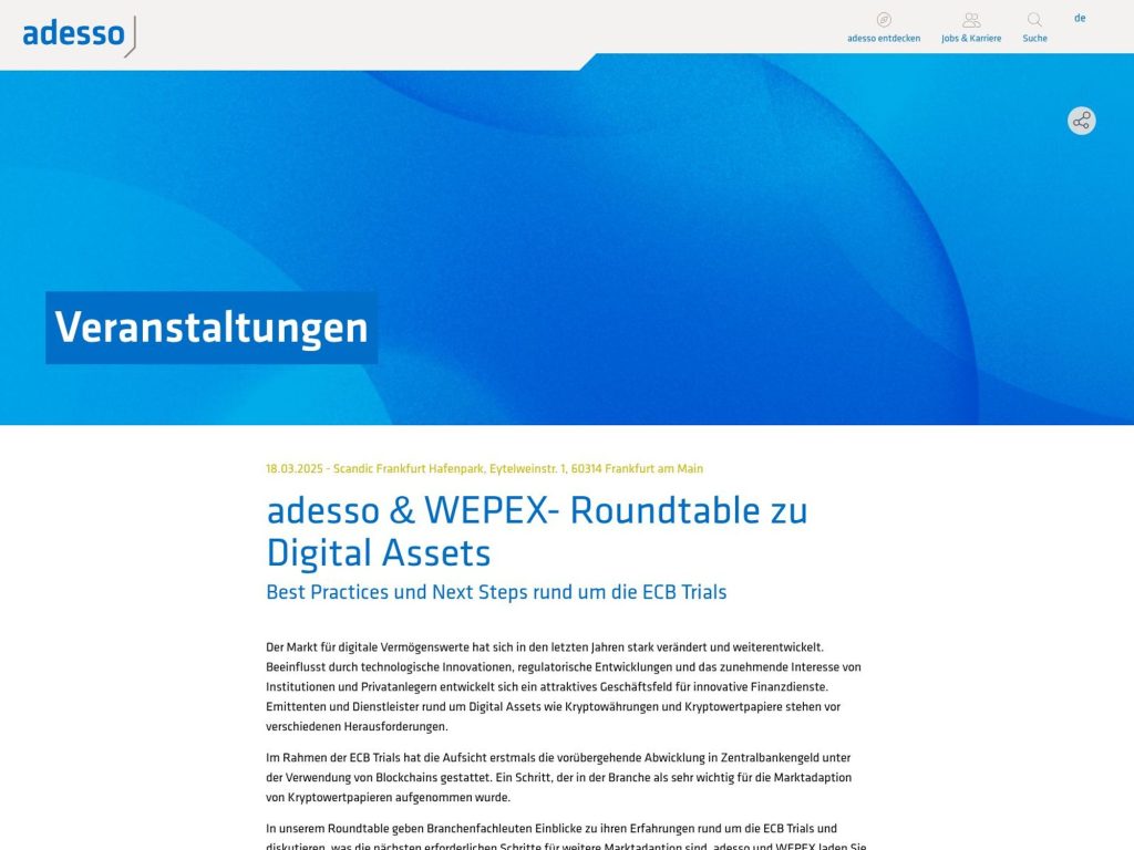 adesso & WEPEX- Roundtable zu Digital Assets - Event screenshot