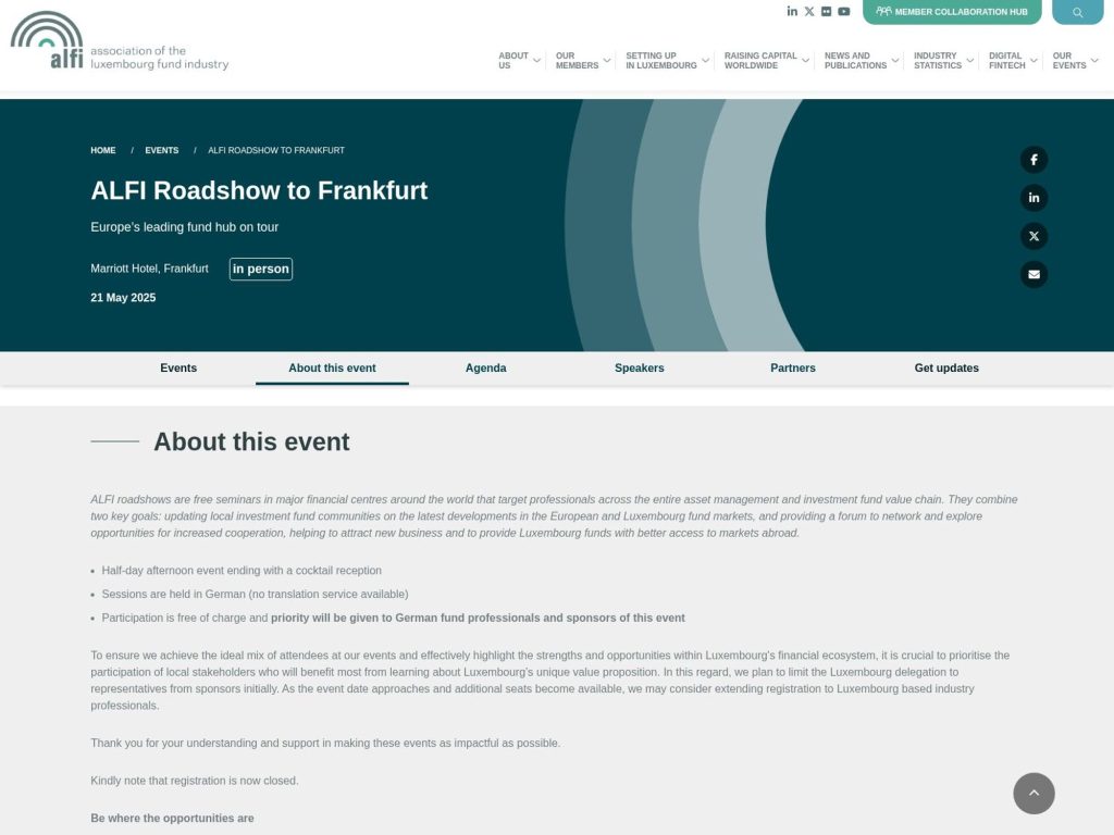 ALFI Roadshow to Frankfurt 2025 screenshot