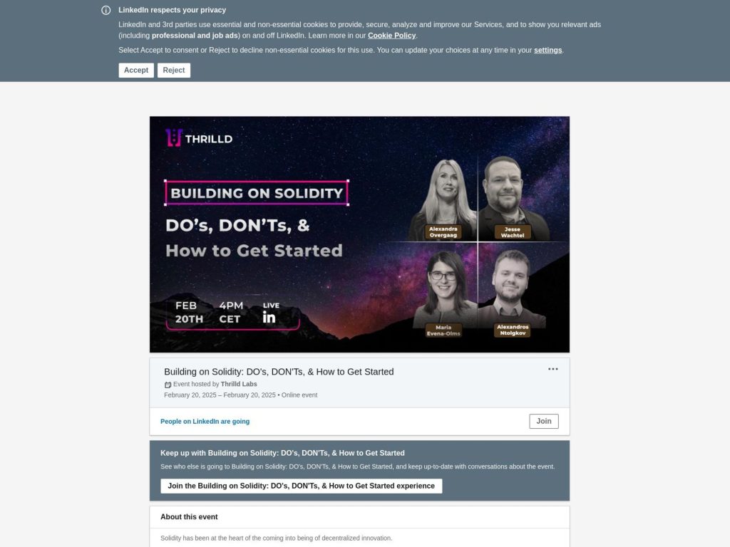 Building on Solidity: DO's, DON'Ts, & How to Get Started - Event screenshot