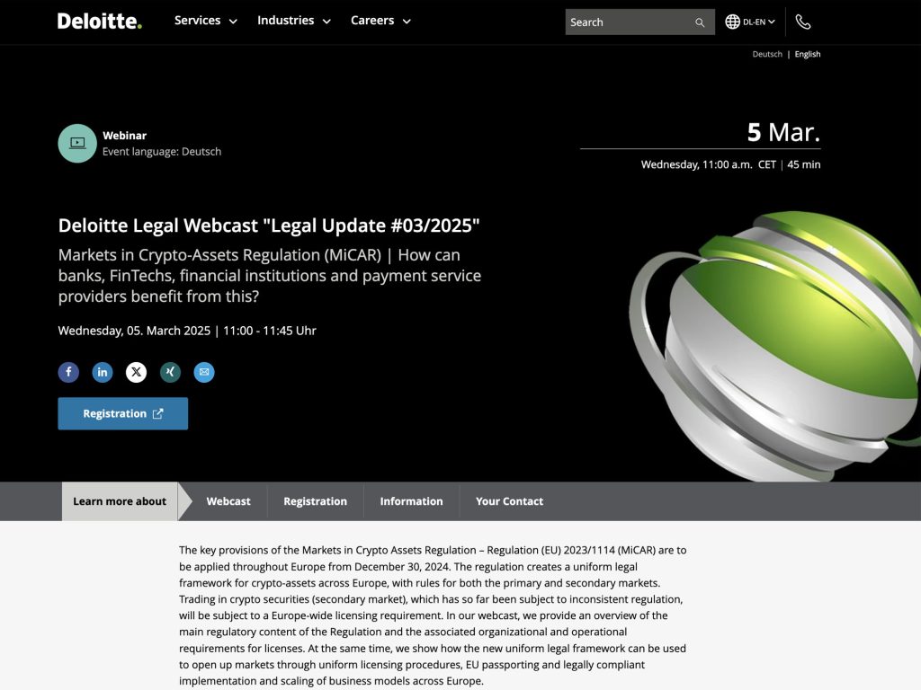 Deloitte Legal Update #03/2025: Markets in Crypto Assets Regulation (MiCAR) - Event screenshot