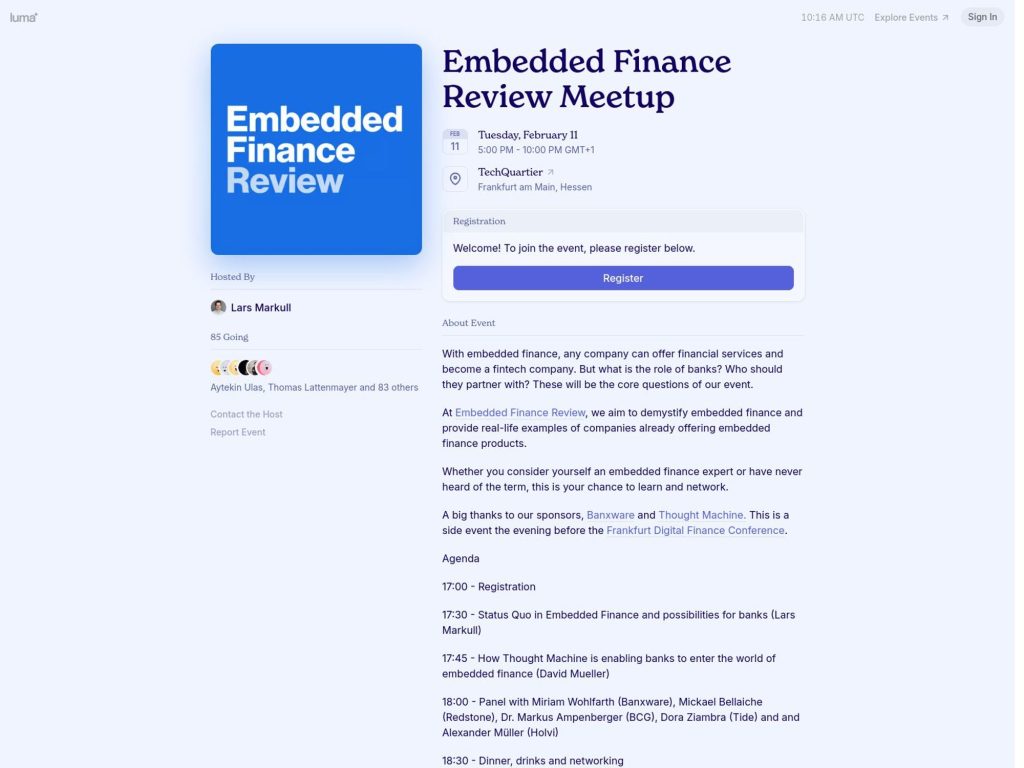Embedded Finance Review Meetup - Event screenshot