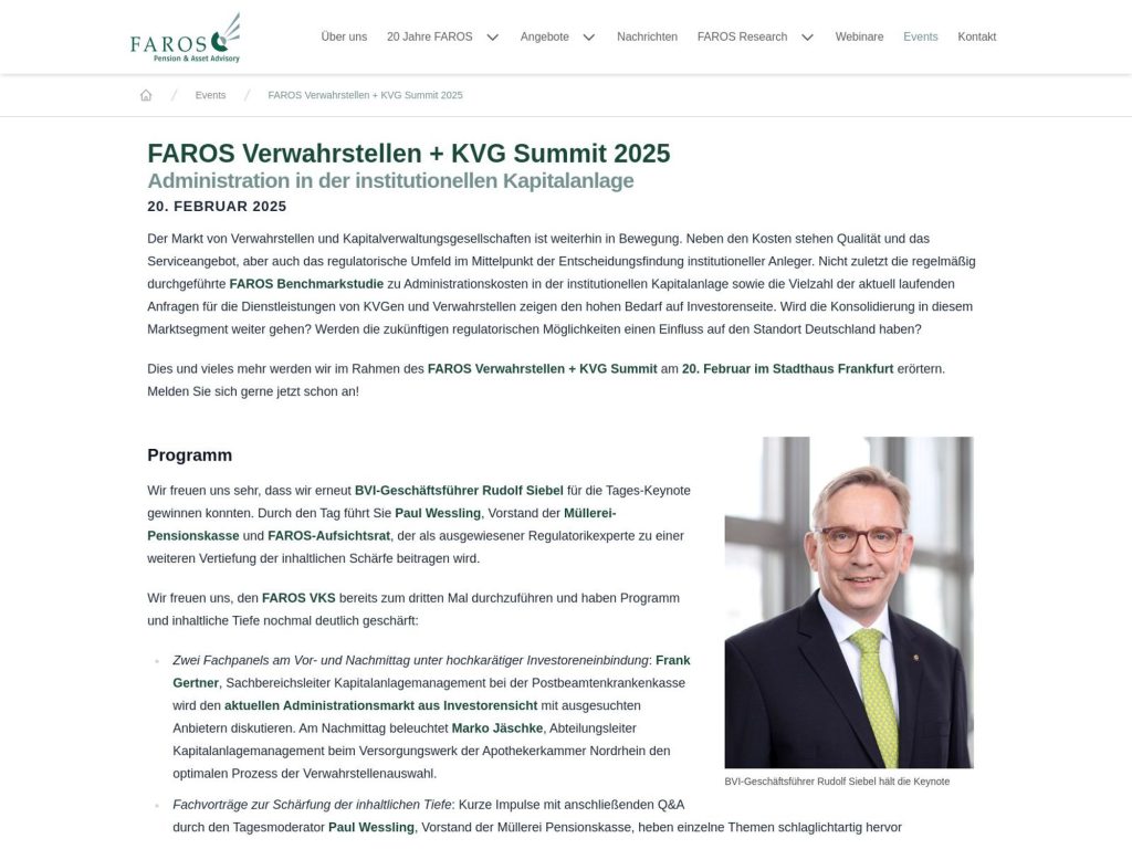 FAROS Verwahrstellen + KVG Summit 2025 - Event screenshot