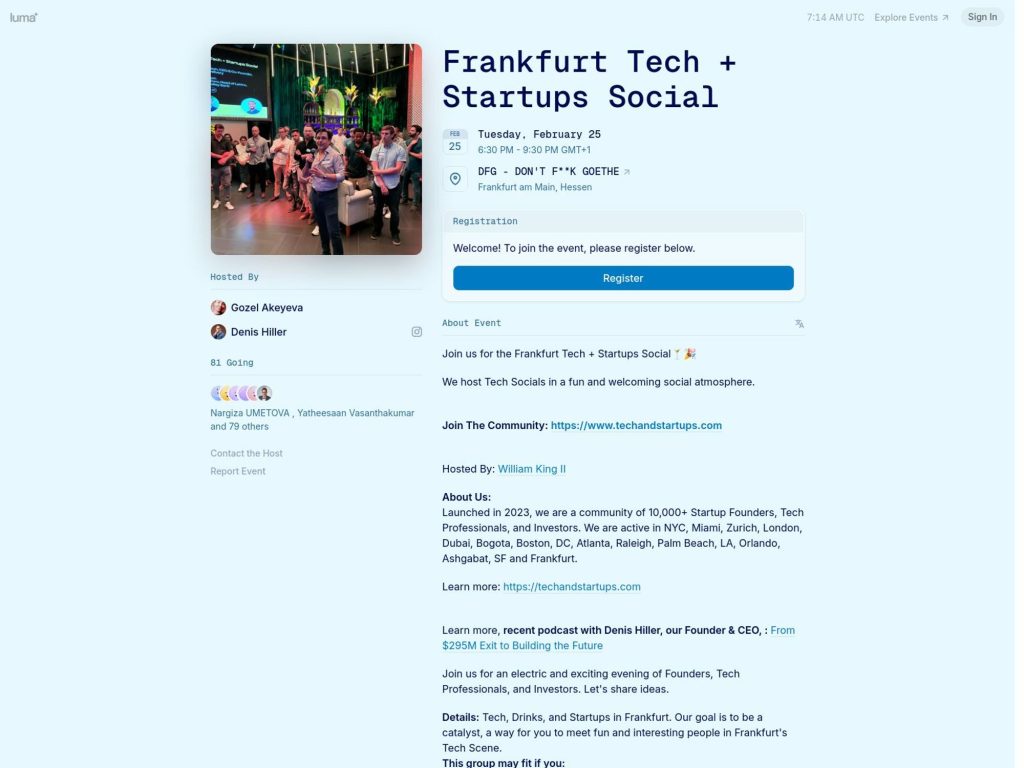 Frankfurt Tech + Startups Social - Event screenshot