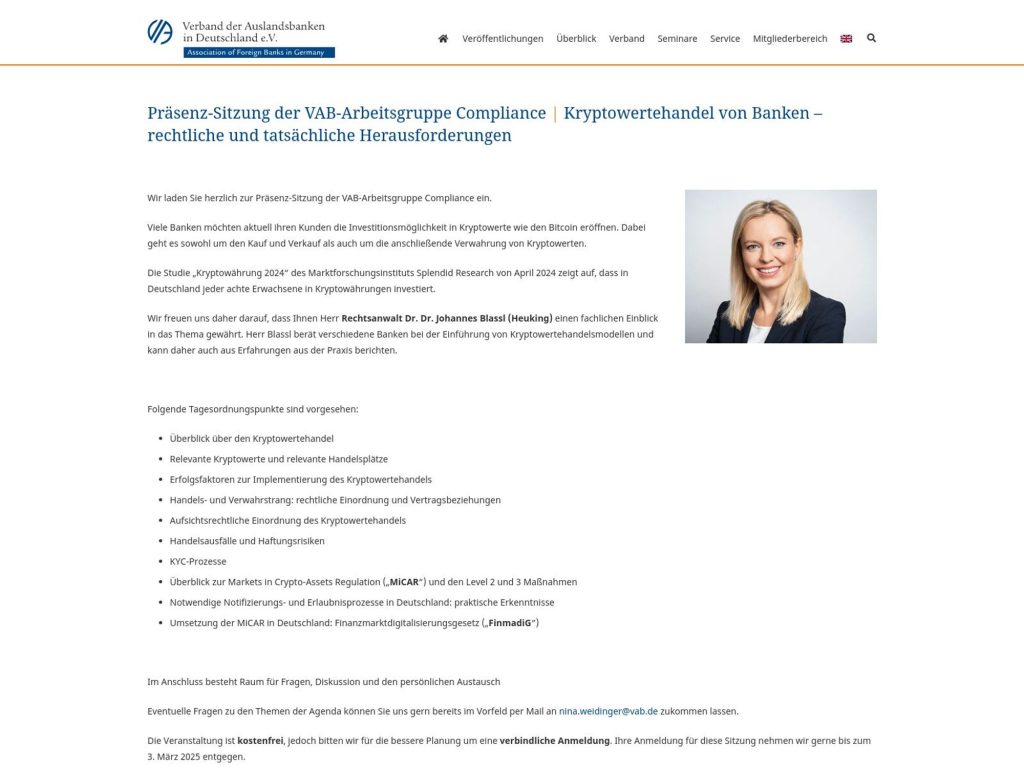 Kryptowertehandel von Banken – rechtliche und tatsächliche Herausforderungen - Event screenshot