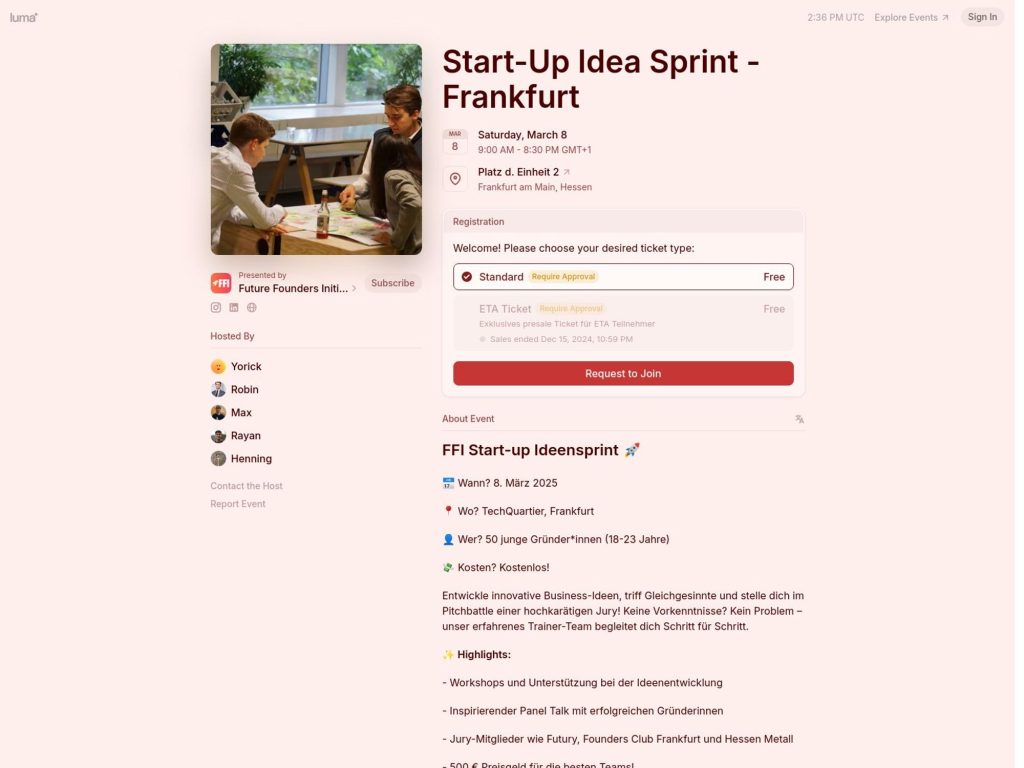 Start-Up Idea Sprint - Frankfurt - Event screenshot