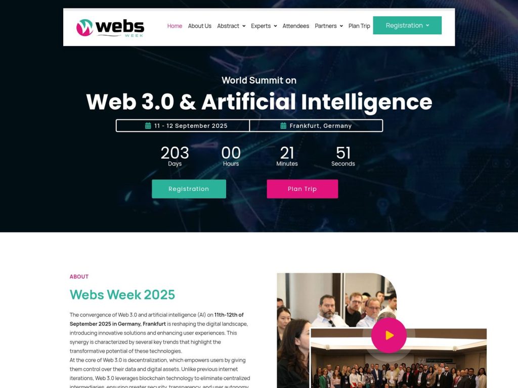 Websweek World Summit on Web 3.0 & Artificial Intelligence - Event screenshot