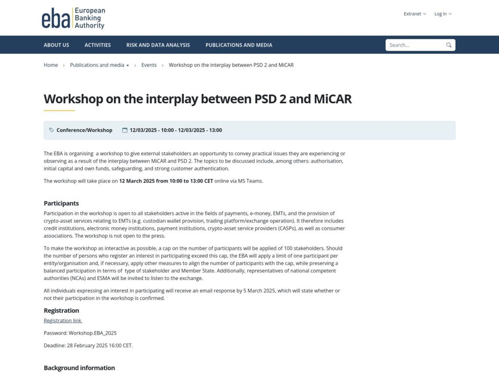 Workshop on the interplay between PSD 2 and MiCAR image