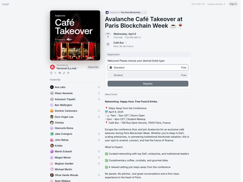 Avalanche Café Takeover at Paris Blockchain Week ☕🍷 - Event screenshot