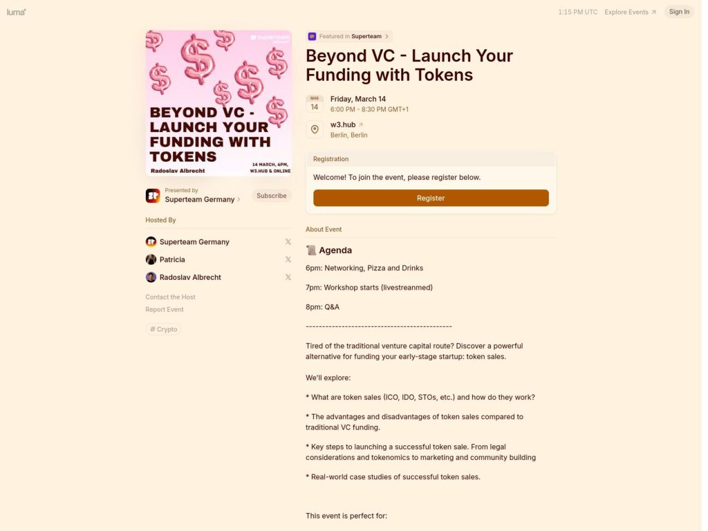 Beyond VC - Launch Your Funding with Tokens - Event screenshot