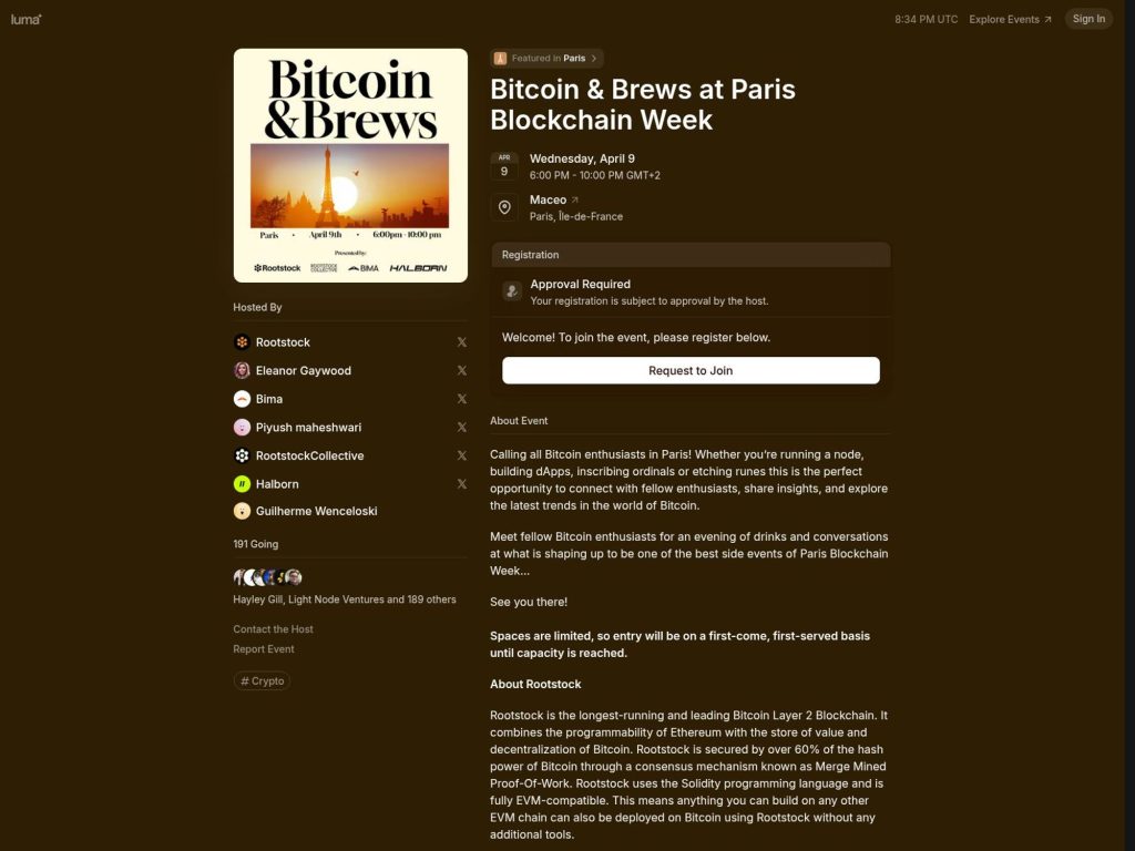 Bitcoin & Brews at Paris Blockchain Week - Event screenshot
