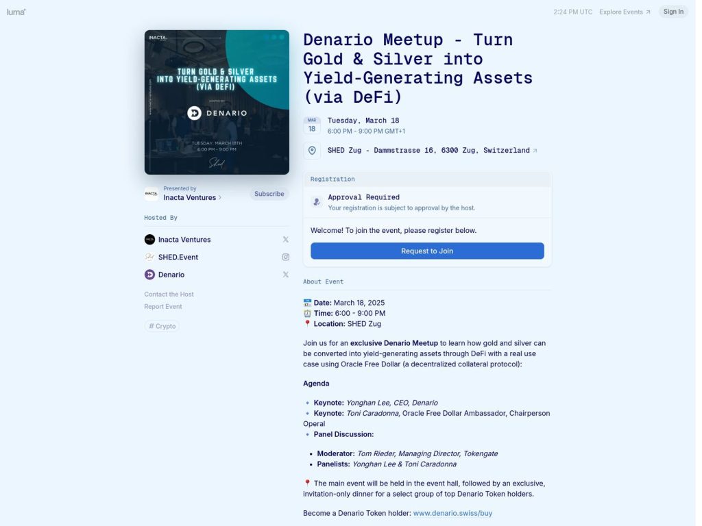 Denario Meetup - Turn Gold & Silver into Yield-Generating Assets (via DeFi) image