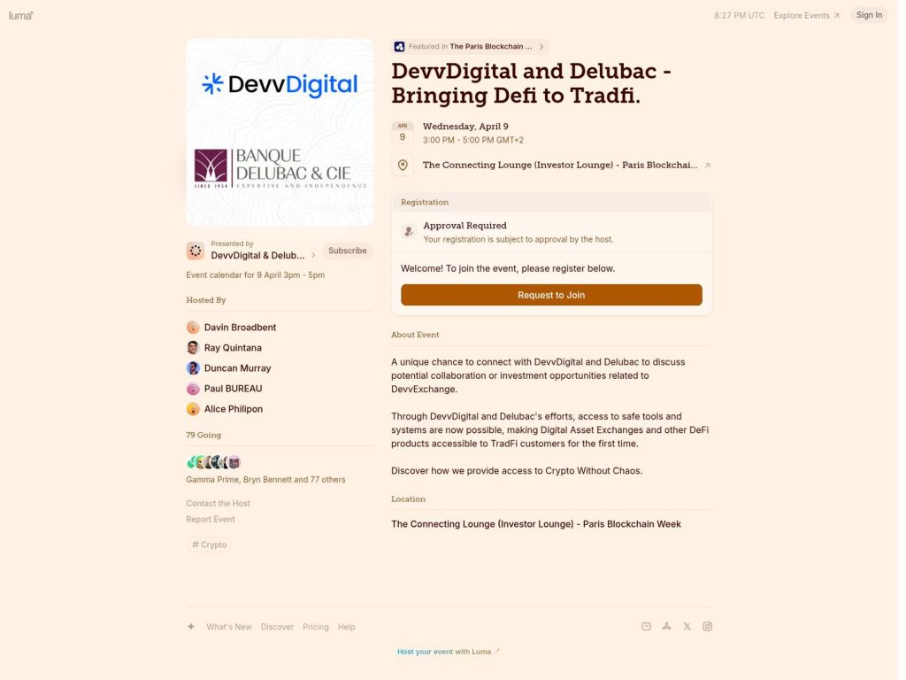 DevvDigital and Delubac - Bringing Defi to Tradfi. - Event screenshot