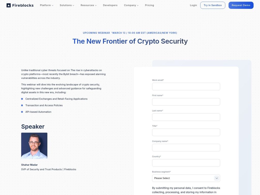 Fireblocks Webinar: The New Frontier of Crypto Security - Event screenshot