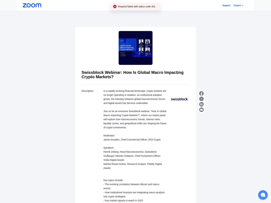 Swissblock Webinar: How Is Global Macro Impacting Crypto Markets? - Event screenshot