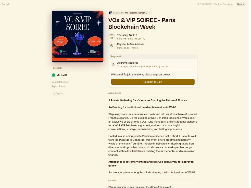 VCs & VIP SOIREE - Paris Blockchain Week - Event screenshot