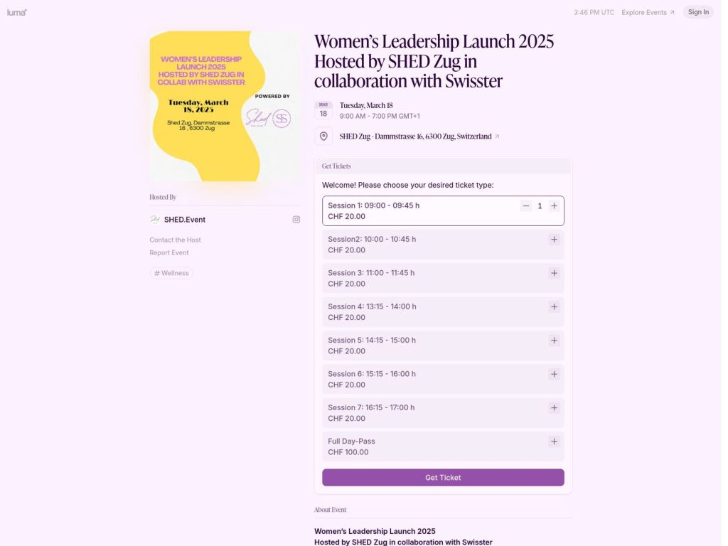 Women’s Leadership Launch 2025 Hosted by SHED Zug in collaboration with Swisster - Event screenshot
