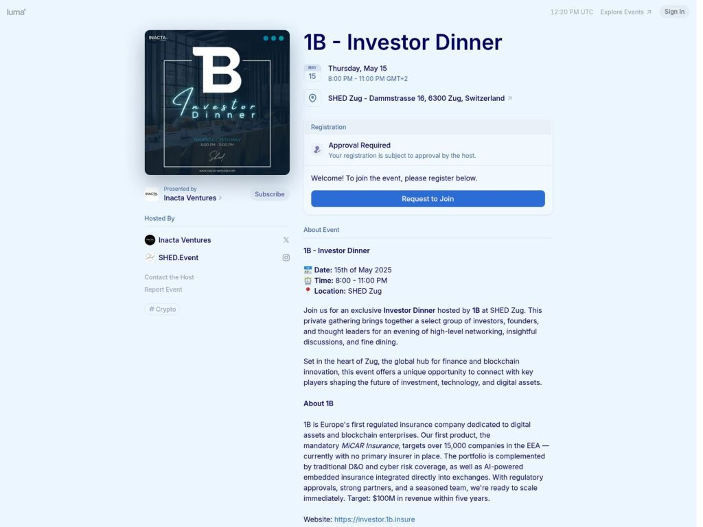 1B - Investor Dinner - Event screenshot