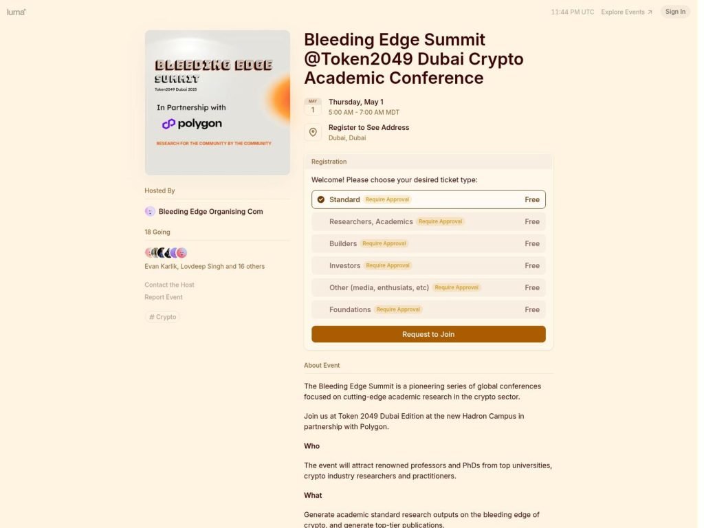 Bleeding Edge Summit @Token2049 Dubai Crypto Academic Conference - Event screenshot