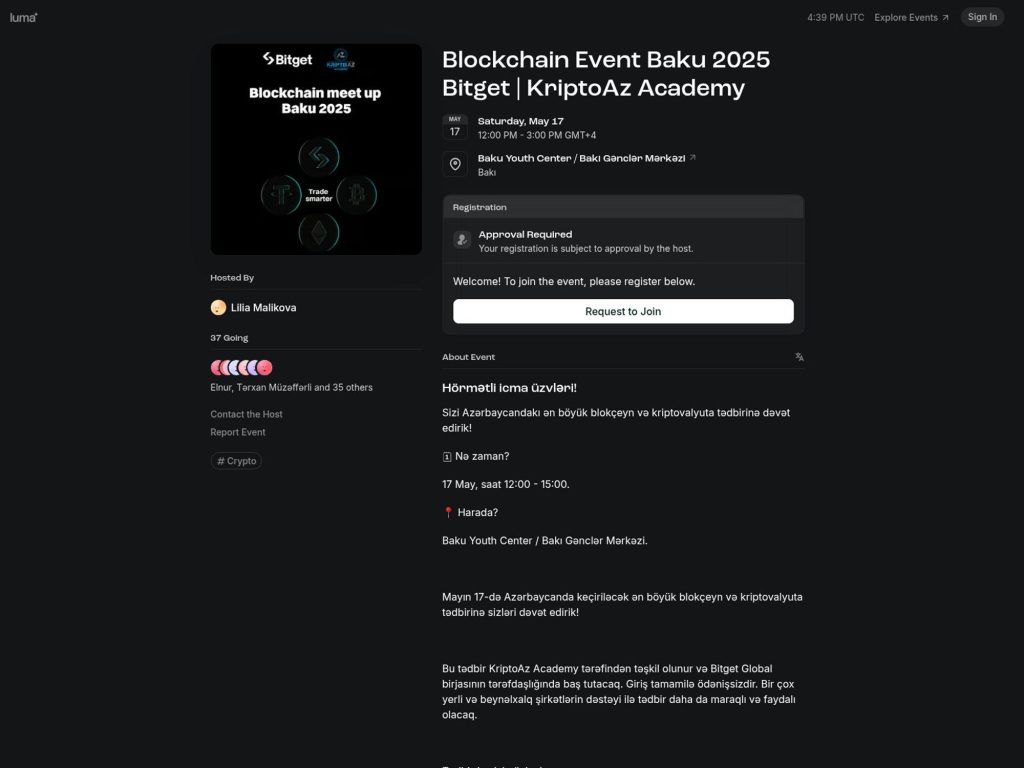 Blockchain Event Baku 2025 Bitget | KriptoAz Academy - Event screenshot