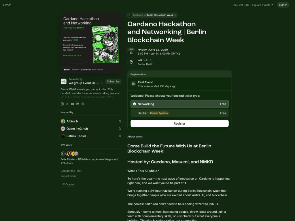 Cardano Hackathon and Networking | Berlin Blockchain Week screenshot