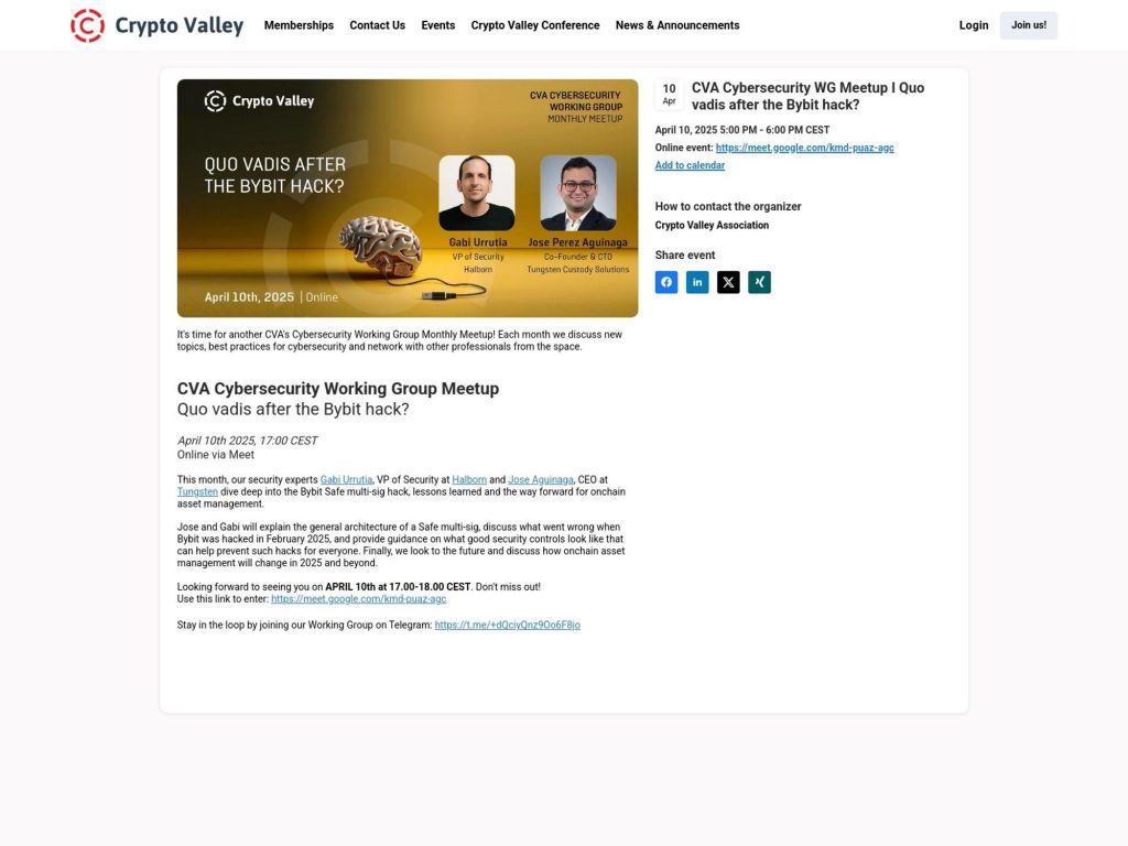 CVA Cybersecurity WG Meetup I Quo vadis after the Bybit hack? - Event screenshot