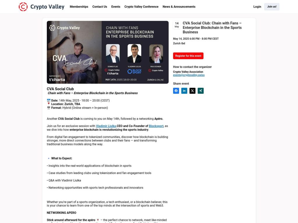 CVA Social Club: Chain with Fans – Enterprise Blockchain in the Sports Business - Event screenshot