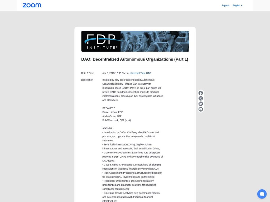 DAO: Decentralized Autonomous Organizations (Part 1) - Event screenshot