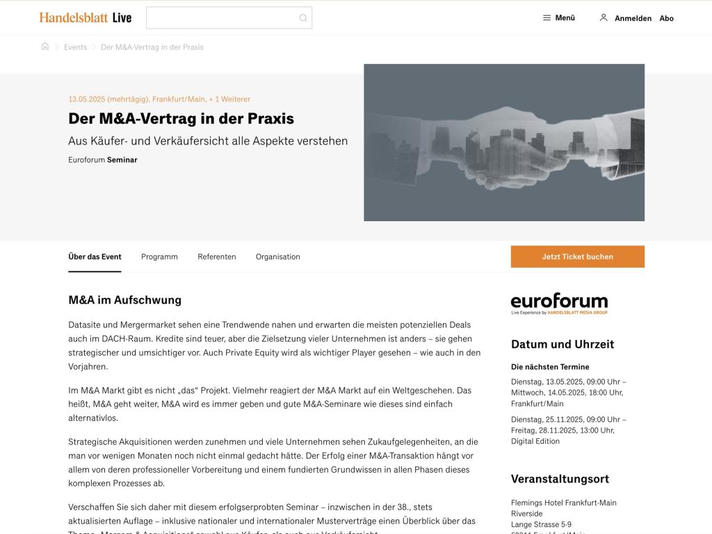 Der M&A-Vertrag in der Praxis - Event screenshot
