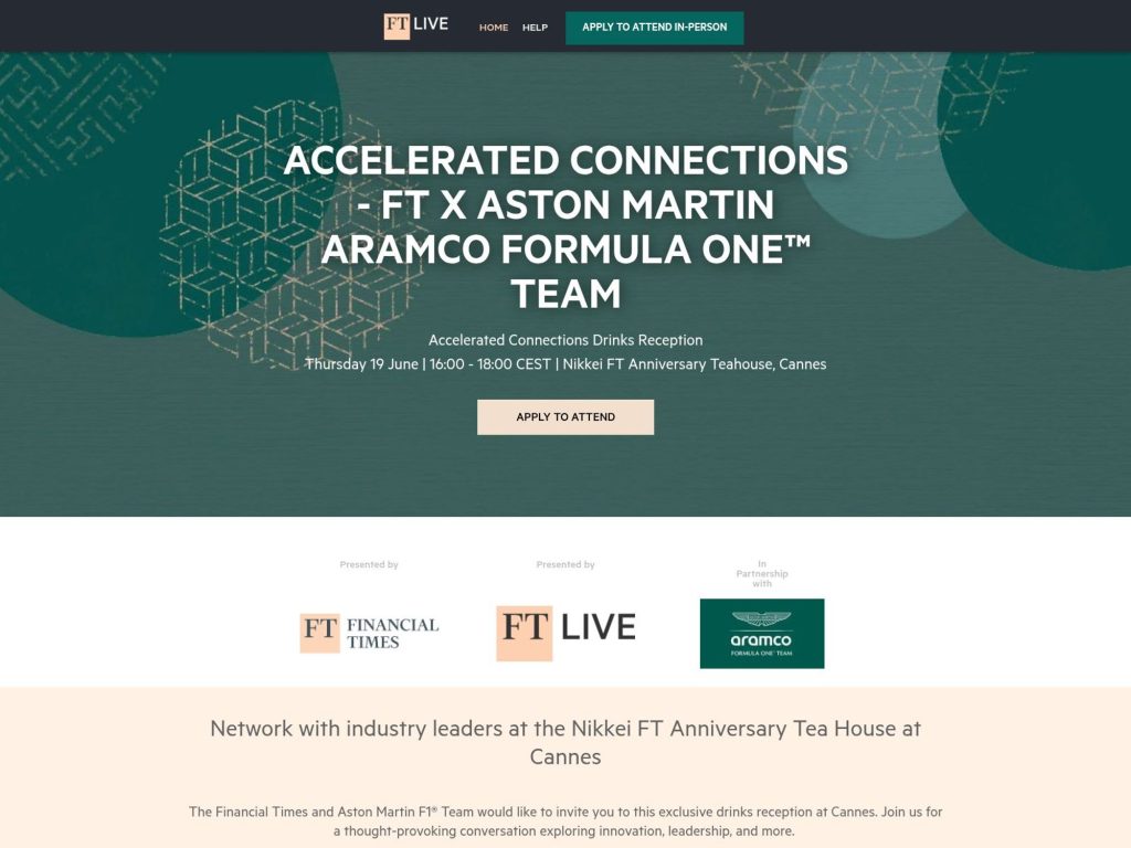 FT Live - Accelerated Connections - FT x Aston Martin Aramco Formula One™ Team - Event screenshot