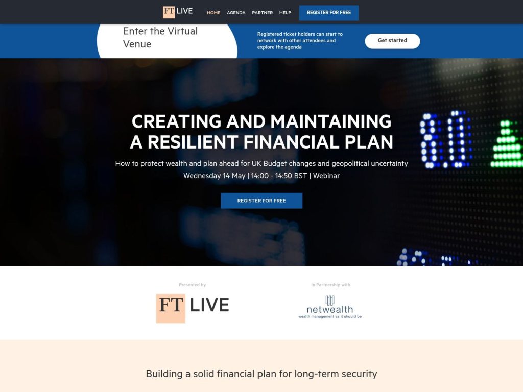FT Live - Creating and Maintaining a Resilient Financial Plan - Event screenshot