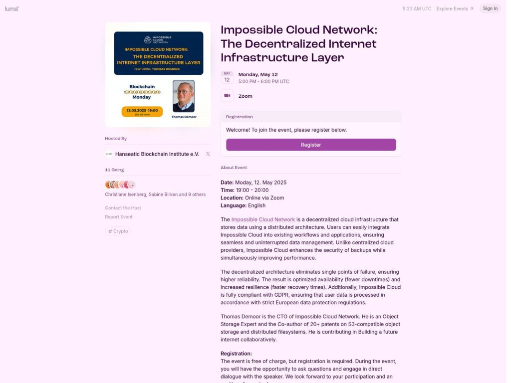 Impossible Cloud Network: The Decentralized Internet Infrastructure Layer - Event screenshot
