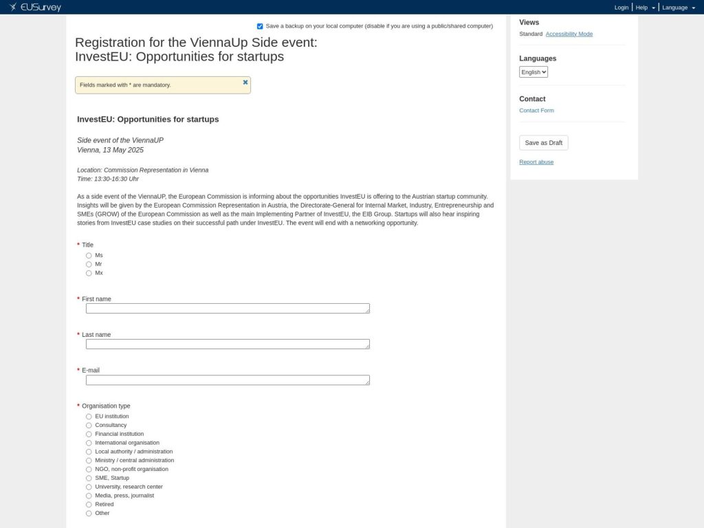 InvestEU: Opportunities for startups - Event screenshot