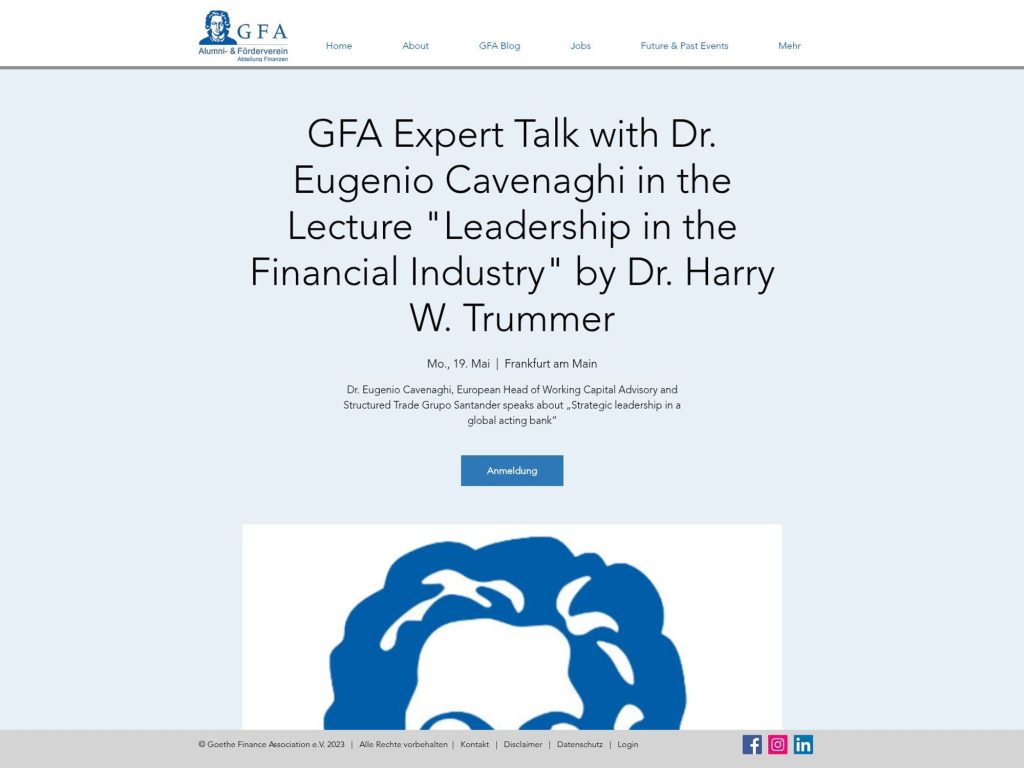 "Leadership in the Financial Industry" by Dr. Harry W. Trummer - Event screenshot