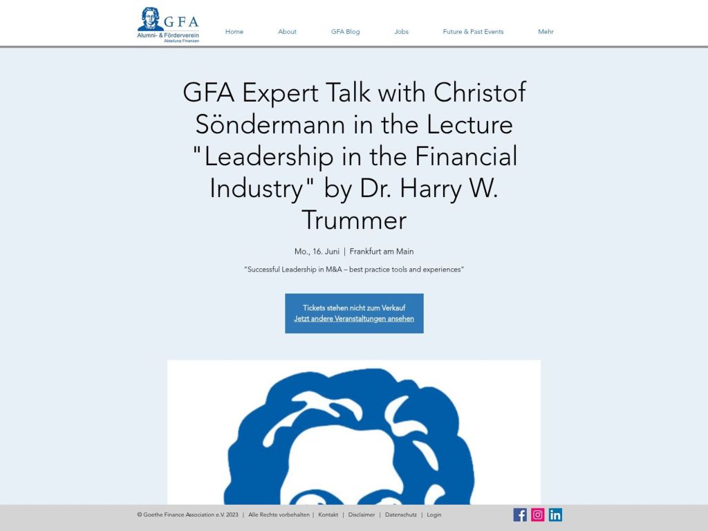 "Leadership in the Financial Industry" by Dr. Harry W. Trummer - Event screenshot