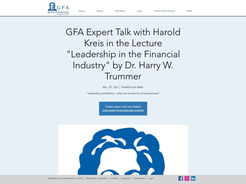 "Leadership in the Financial Industry" by Dr. Harry W. Trummer - Event screenshot