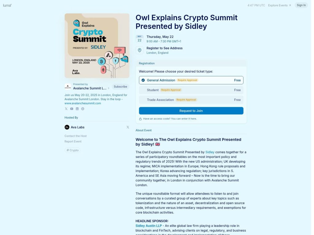 Owl Explains Crypto Summit Presented by Sidley - Event screenshot