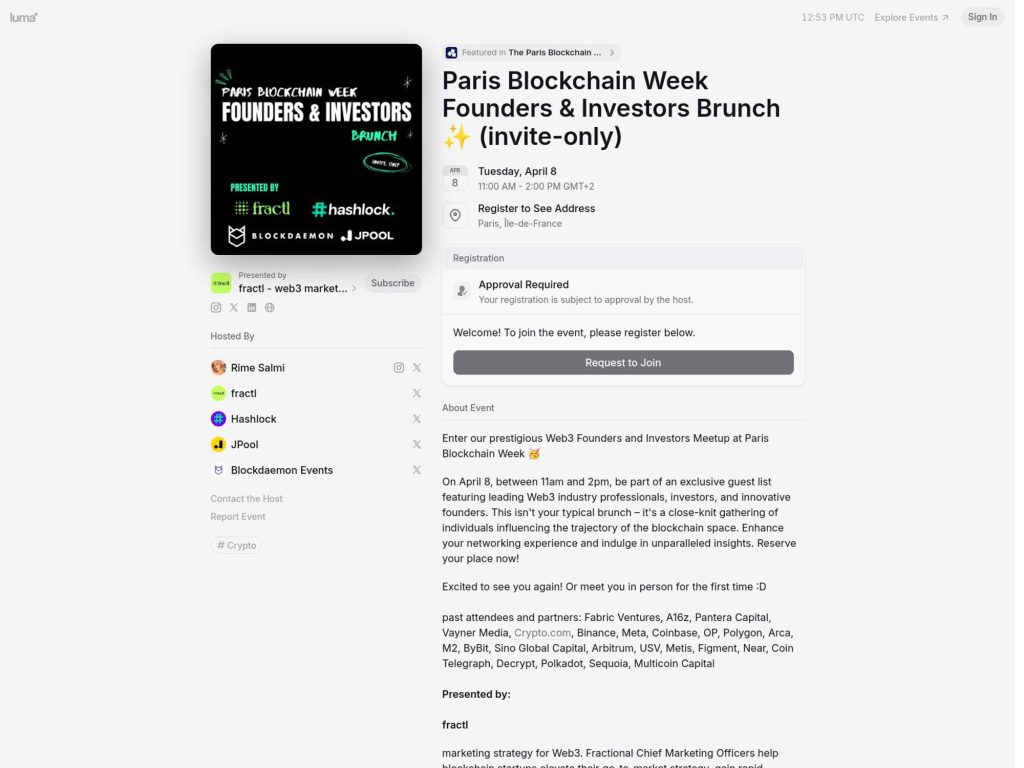 Paris Blockchain Week Founders & Investors Brunch ✨ (invite-only) - Event screenshot