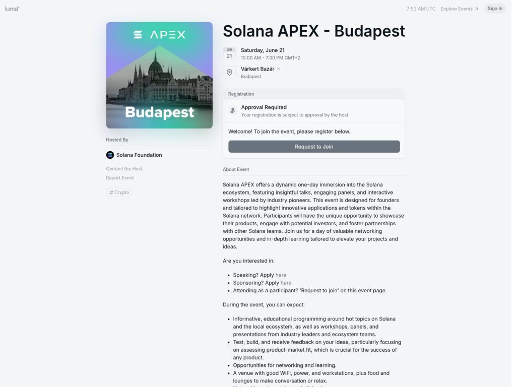 Solana APEX - Budapest - Event screenshot