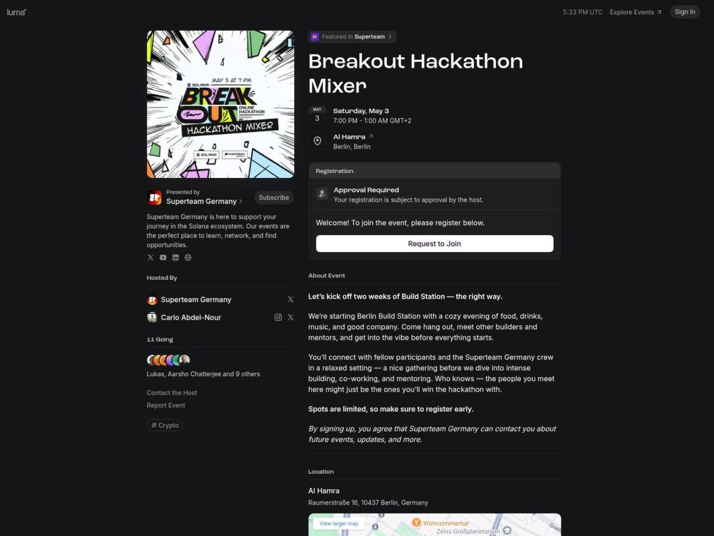 Solana Breakout Hackathon Mixer - Event screenshot