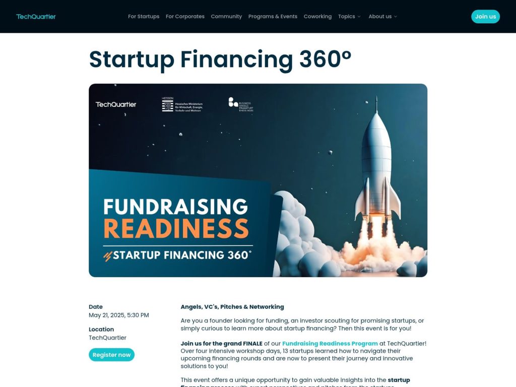 Startup Financing 360° - Event screenshot